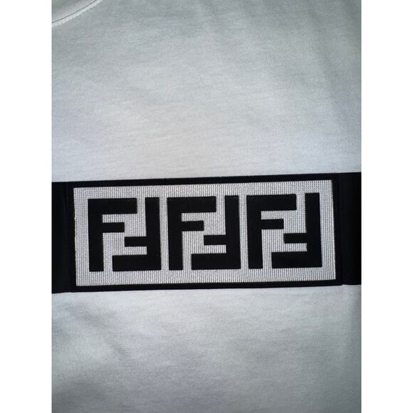 Fendi White Black Striped FF Logo Monogram Short Sleeve Cotton T-Shirt Large L - Picture 6 of 15